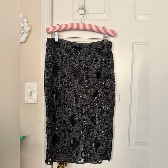 Express Black Sequin Silver Metallic Skirt Size 10 - Picture 3 of 12